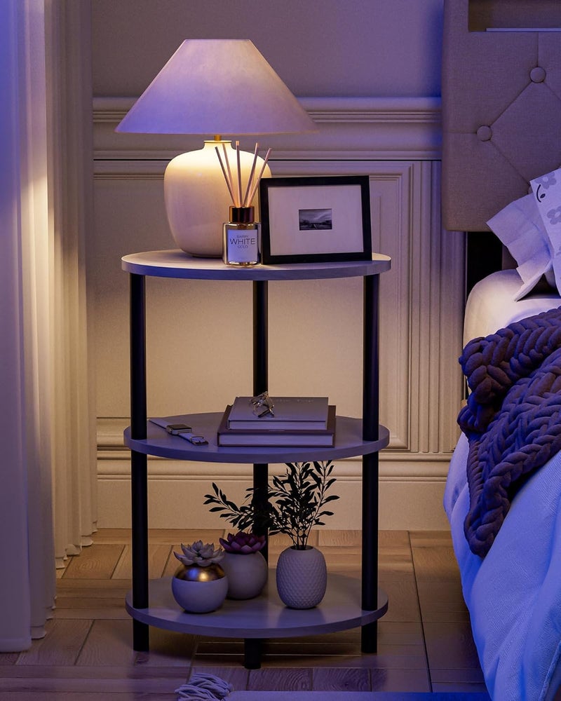 Silant Makers 3-Tier Round Bedside Table for Bedroom | Modern Nightstand with Storage Shelves | High Height Side Table for Bed | Round Bedside Stand for Home Decor & Living Room (White) - Image 1