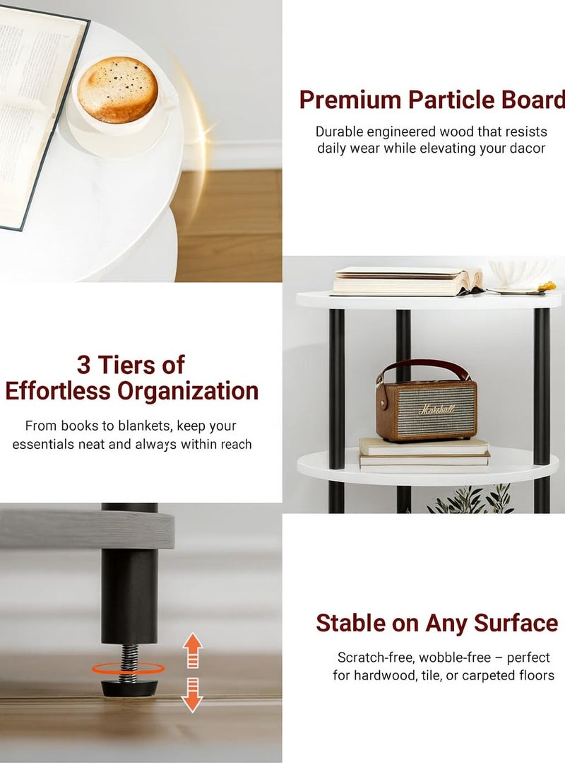 Silant Makers 3-Tier Round Bedside Table for Bedroom | Modern Nightstand with Storage Shelves | High Height Side Table for Bed | Round Bedside Stand for Home Decor & Living Room (White) - Image 4