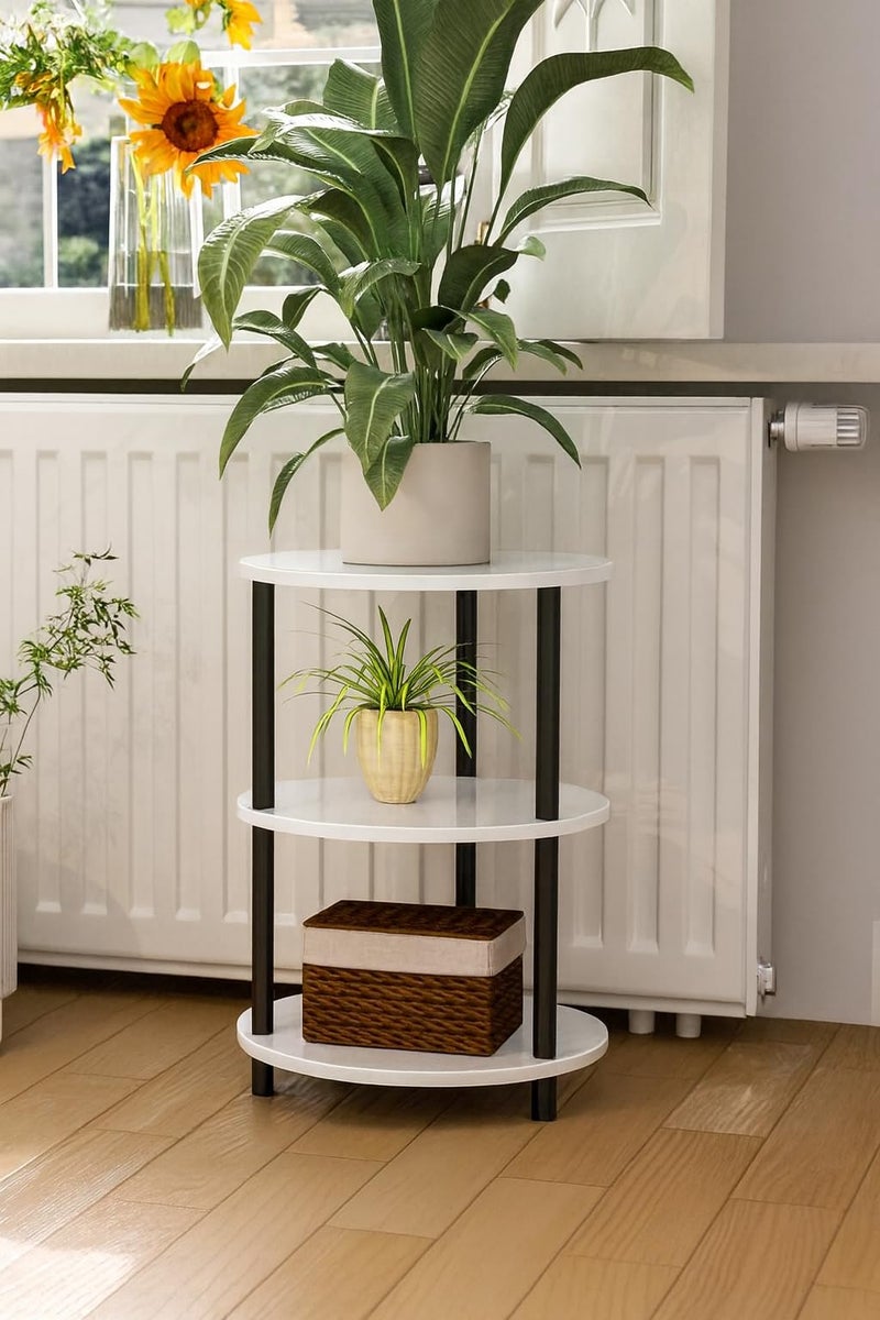 Silant Makers 3-Tier Round Bedside Table for Bedroom | Modern Nightstand with Storage Shelves | High Height Side Table for Bed | Round Bedside Stand for Home Decor & Living Room (White) - Image 3