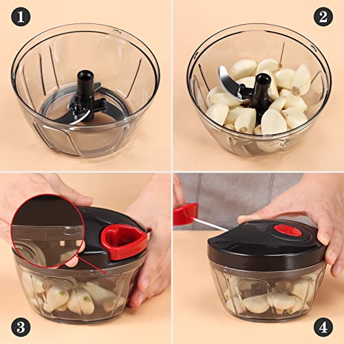 Cambom Manual Food Chopper Vegetable Cutter, Hand String Vegetable Chopper Onions Cutter for Vegetable Fruits Nuts BPA Free Food Safe Material, 550ml Black - Image 5