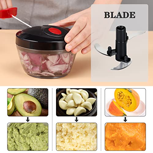 Cambom Manual Food Chopper Vegetable Cutter, Hand String Vegetable Chopper Onions Cutter for Vegetable Fruits Nuts BPA Free Food Safe Material, 550ml Black - Image 3