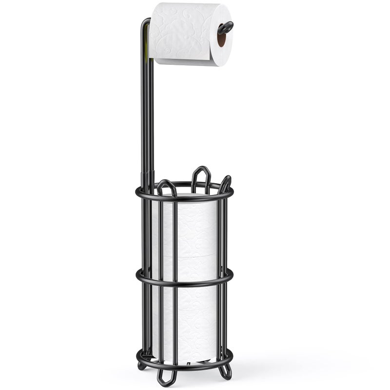 Meangood Freestanding Toilet Paper Holder Stand and Tissue Paper Roll Dispenser Bathromm Storage OrganizationHolds 4 Rolls Metal Wire Black