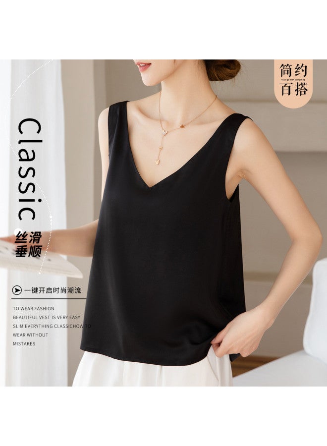 Fenton breathable Nude-feel Faux Silk V-neck Slimming Camisole For Women - Versatile Layering Essential - Image 3