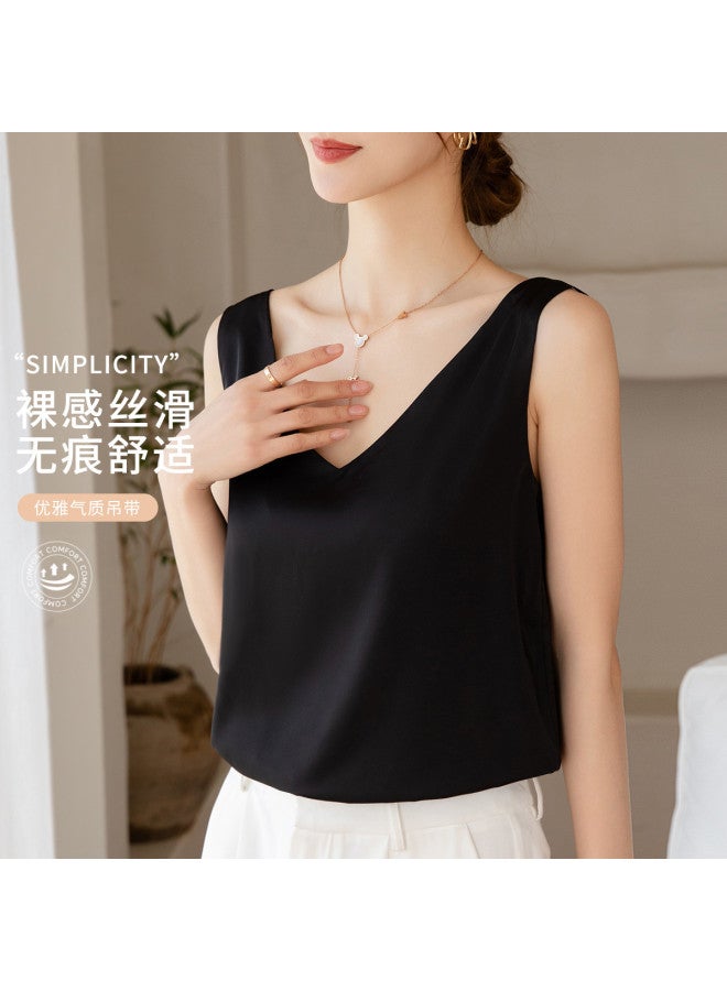 Fenton breathable Nude-feel Faux Silk V-neck Slimming Camisole For Women - Versatile Layering Essential - Image 5