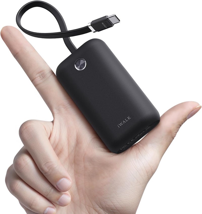 Mini Portable Charger 10000mAh, 22.5W USB-C Power Bank with Built-in Cable, Ultra Compact Travel Companion for iPhone 17/16/15 17 Pro Max, Samsung and Google Devices, Black