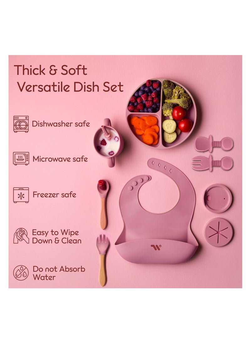 S2C 11 Pcs Silicone Baby Feeding Set, Baby Led Weaning Set, Feeding Supplies for Toddlers New Born Baby Gift Set, Suction Silicone Baby Plate with Divider,Baby Feeder,Bib,Spoon  - Image 3