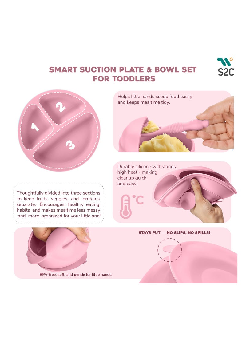 S2C 11 Pcs Silicone Baby Feeding Set, Baby Led Weaning Set, Feeding Supplies for Toddlers New Born Baby Gift Set, Suction Silicone Baby Plate with Divider,Baby Feeder,Bib,Spoon  - Image 4