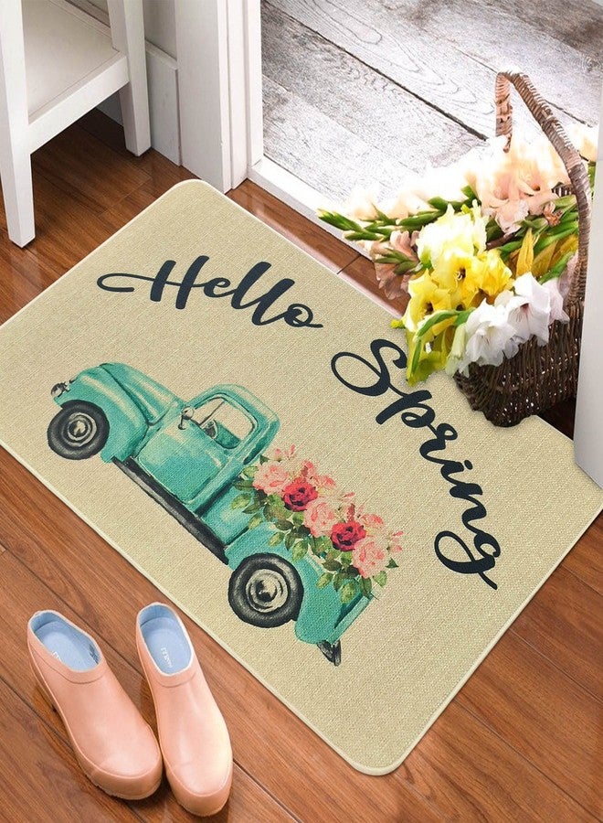 kukli kitchen Spring Doormat, 30 X 17 Inch, Non Slip Rubber Mats, Floral Truck Hello Design, Indoor Outdoor Entrance Patio Floor Mat, Durable, Water Resistant, Washable - Image 1
