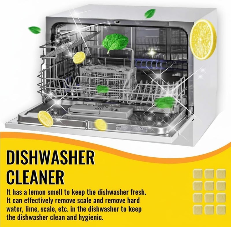 12 pieces Dishwasher Cleaner And Deodorizer Tablets, Deep Cleaning for Tableware Care Dish Washer Machine, Natural Limescale Remover, Calcium, Odor, Smell - Image 2