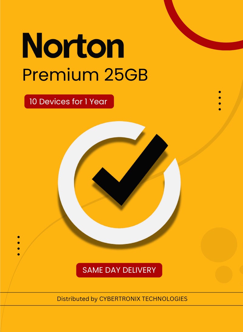 Norton Premium 25GB | 10 Devices for 1 Year | PC / Mac® / Phones / Tablets | 2025 | Digital License | SAME DAY DELIVERY