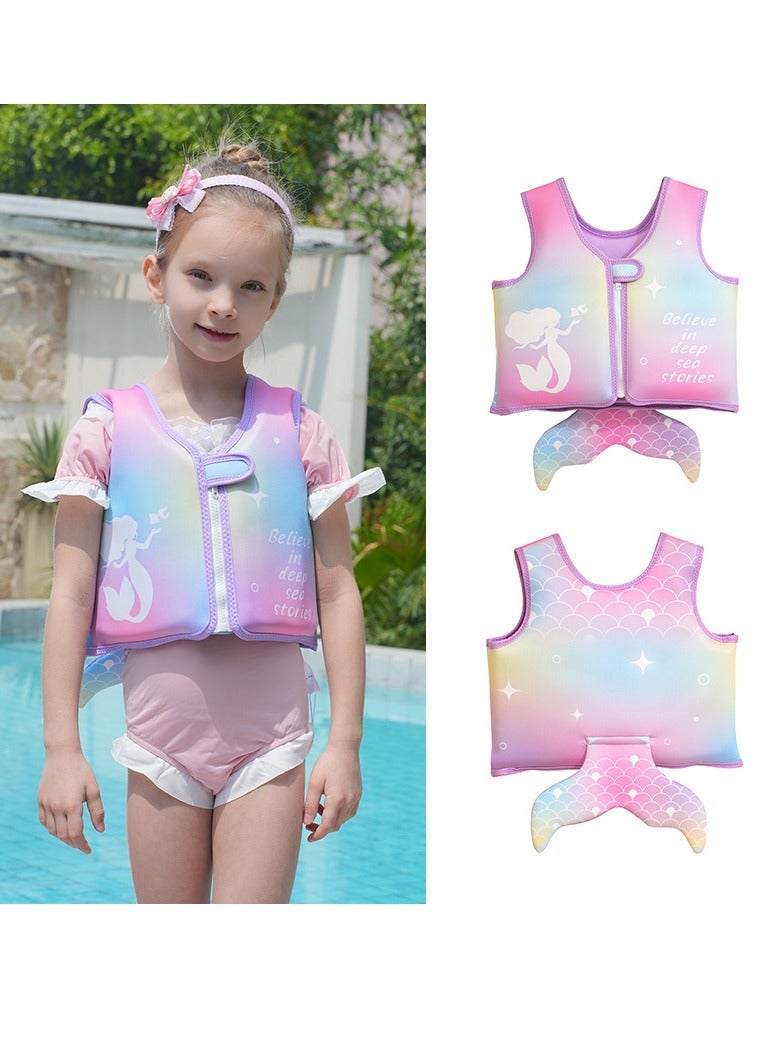 SISGL Premium Toddler Swim Vest Toddler Floaties And Buoyancy Swimming Aid For Seaside Vacation Anti-Drowning 30MM Filling Sponge Double-layer Swim Jackets Baby Pool Floating Pad Dreamy Mermaid Design Swimming Vest For Girls  - Image 1