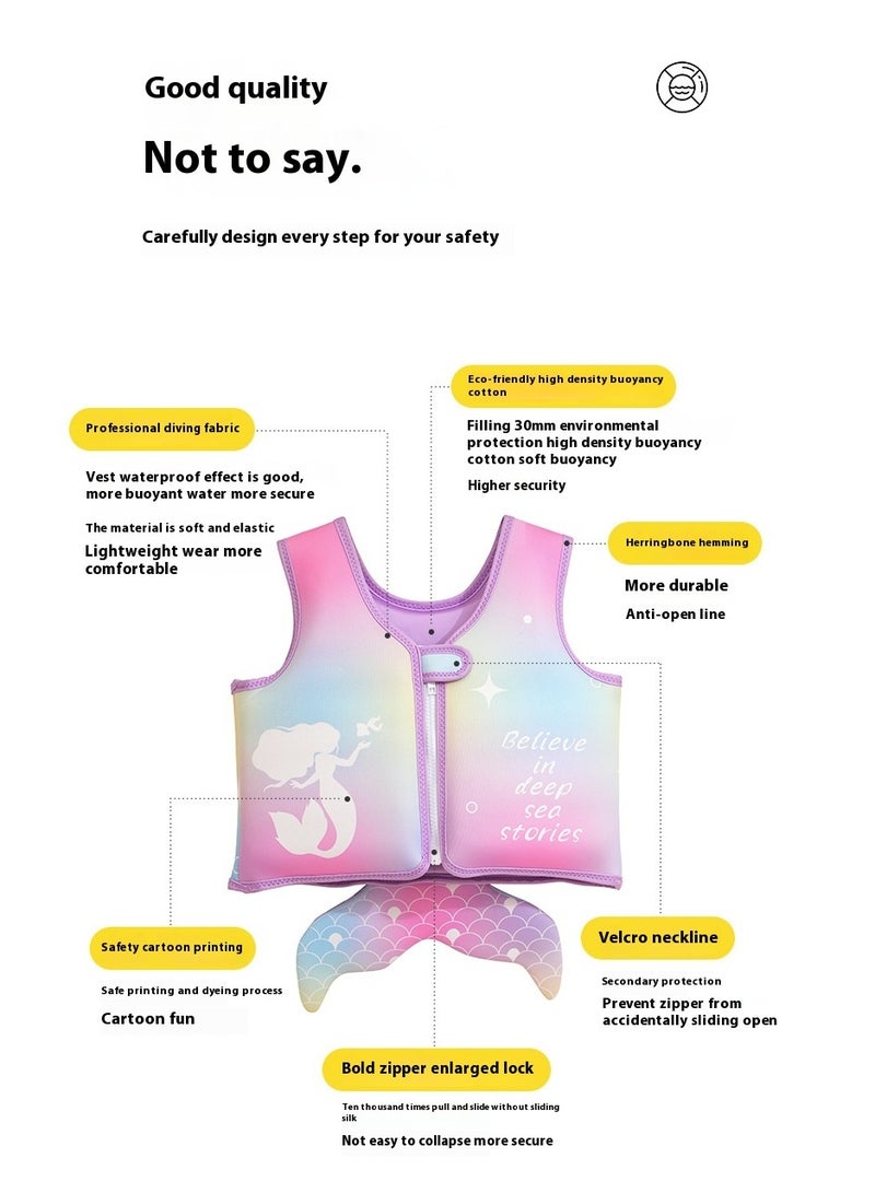 SISGL Premium Toddler Swim Vest Toddler Floaties And Buoyancy Swimming Aid For Seaside Vacation Anti-Drowning 30MM Filling Sponge Double-layer Swim Jackets Baby Pool Floating Pad Dreamy Mermaid Design Swimming Vest For Girls  - Image 4
