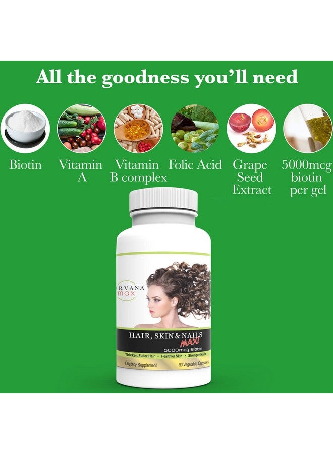 wellgenix Purvana Max Hair Skin And Nails Vitamin Capsules Double Strength Biotin 5000 Mcg Foti Root Vit A & B Folic Acid Grape Seed Extract Herbal Supplement (90 Ct) (1 Pack) - Image 4
