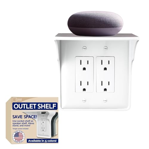 Storage Theory Power Perch Double Outlet Shelf with Cord Storage – Wall Outlet Shelf for Electric Toothbrush & Bathroom Organization – Small Wall Shelves for Apple Homepod Mini, Alexa Holder – White, 1-Pack - Image 1