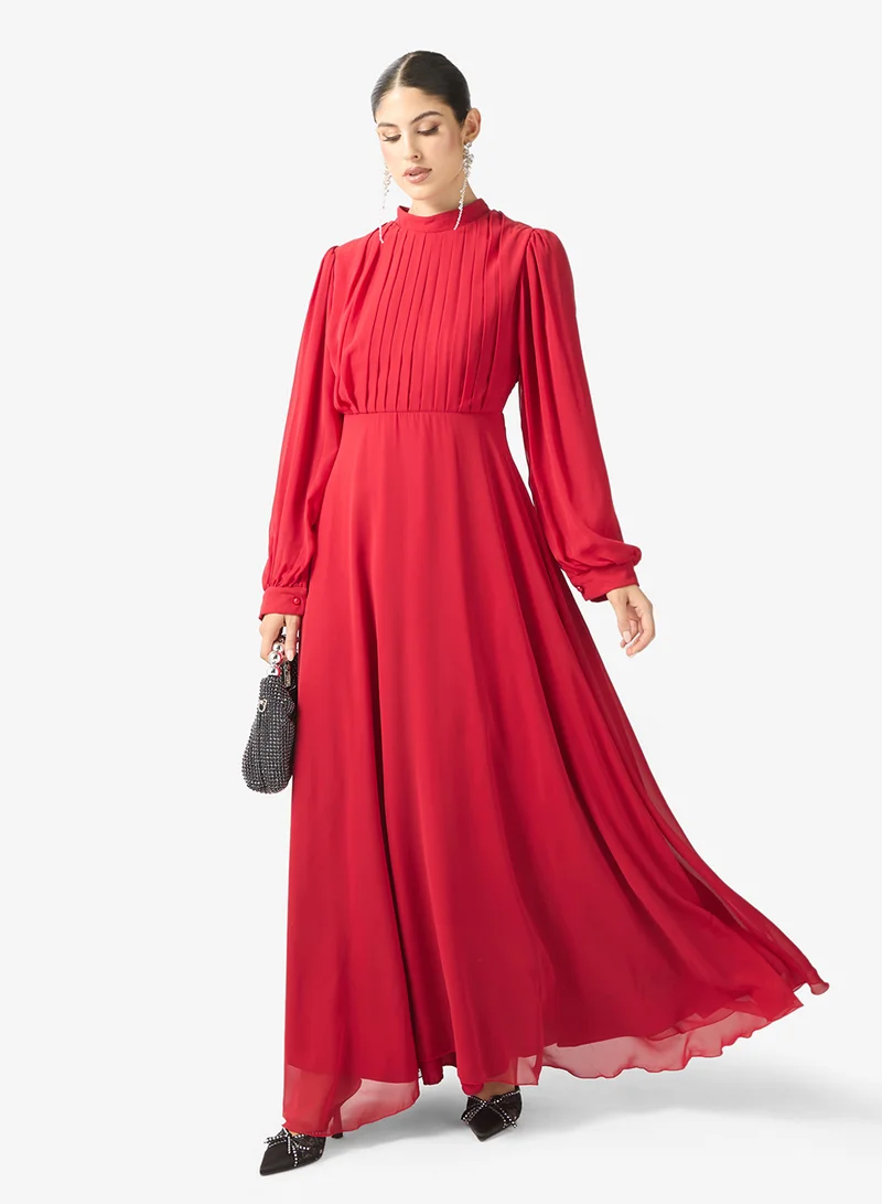 Pleated High-Neck Dress