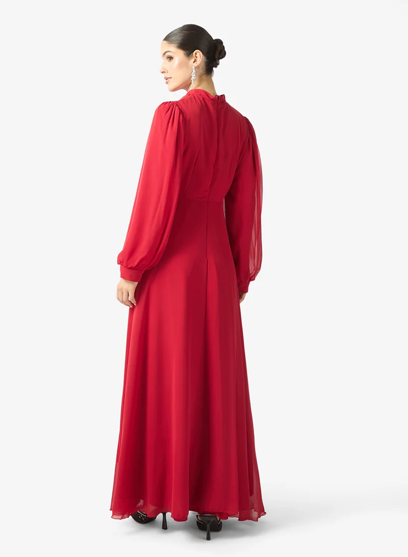 Khizana Pleated High-Neck Dress