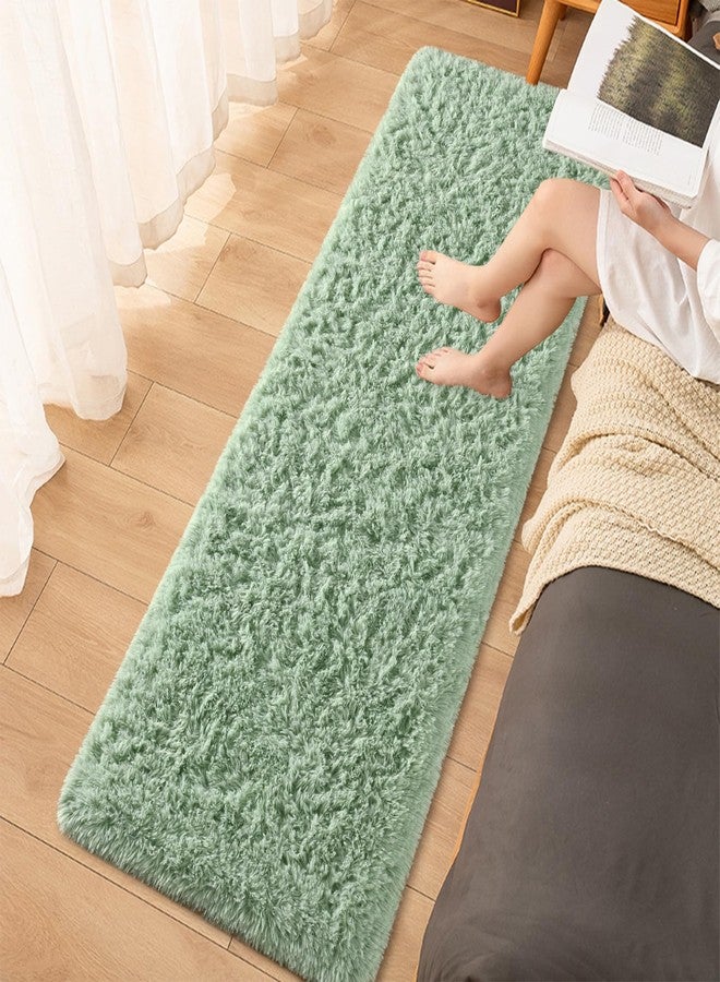 FALARK Soft Green Runner Rugs for Bedroom, 2x6 ft Bedside Rug Plush Fluffy Carpets, Shag Furry Modern Area Rug Carpet for Living Room Girls Kids Room Nursery Home Decor, Green - Image 5