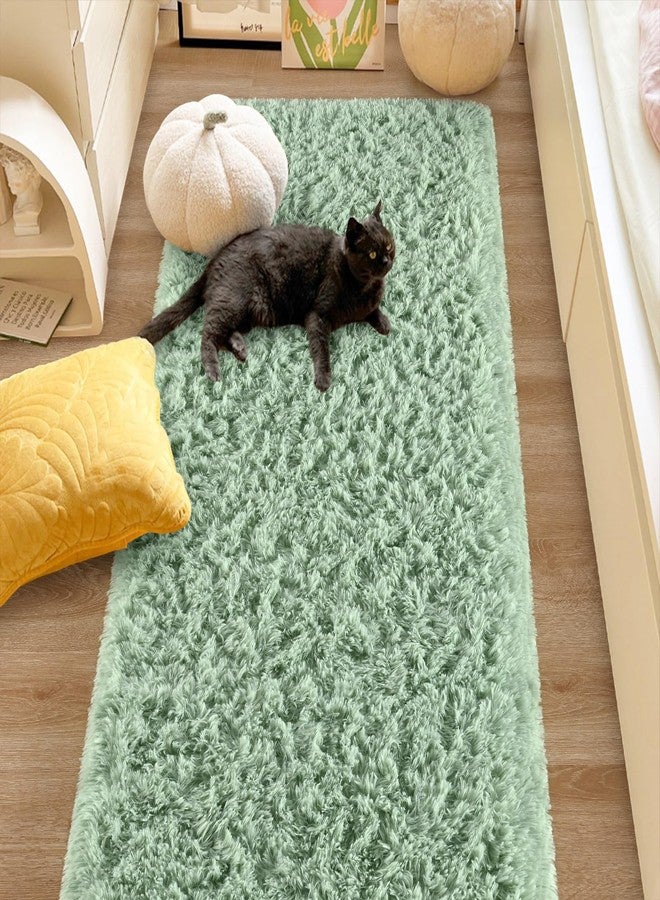 FALARK Soft Green Runner Rugs for Bedroom, 2x6 ft Bedside Rug Plush Fluffy Carpets, Shag Furry Modern Area Rug Carpet for Living Room Girls Kids Room Nursery Home Decor, Green - Image 3