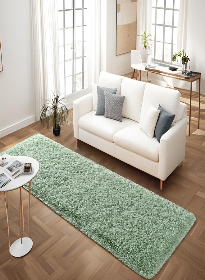 FALARK Soft Green Runner Rugs for Bedroom, 2x6 ft Bedside Rug Plush Fluffy Carpets, Shag Furry Modern Area Rug Carpet for Living Room Girls Kids Room Nursery Home Decor, Green - Image 1