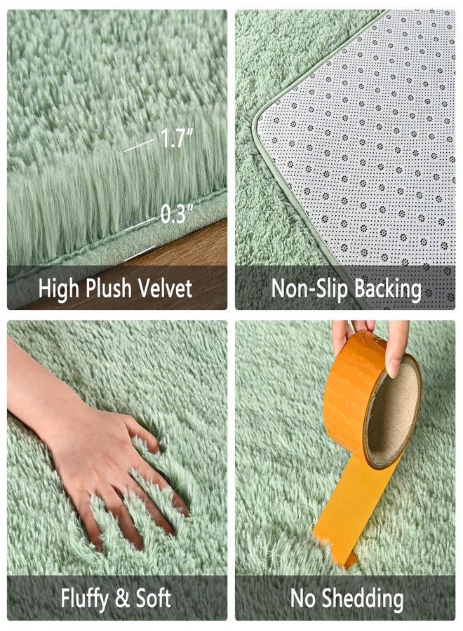 FALARK Soft Green Runner Rugs for Bedroom, 2x6 ft Bedside Rug Plush Fluffy Carpets, Shag Furry Modern Area Rug Carpet for Living Room Girls Kids Room Nursery Home Decor, Green - Image 4