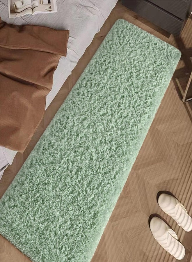 FALARK Soft Green Runner Rugs for Bedroom, 2x6 ft Bedside Rug Plush Fluffy Carpets, Shag Furry Modern Area Rug Carpet for Living Room Girls Kids Room Nursery Home Decor, Green - Image 2