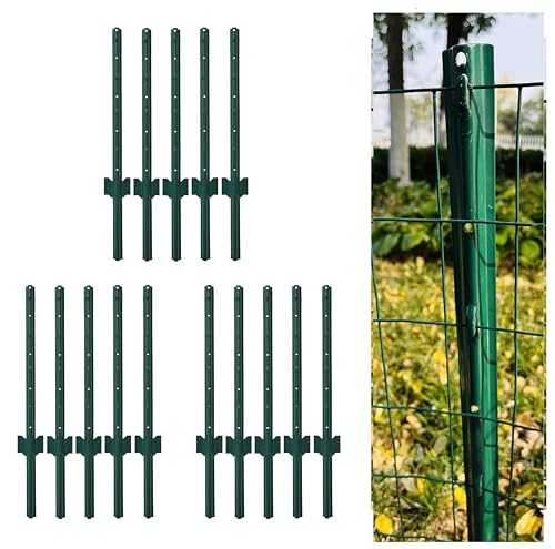 MTB Garden 3 Feet Metal Fence Post Green Pack of 15 for 24 Inch High Garden Welded Wire Fence UChannel Steel Garden Post - Image 1
