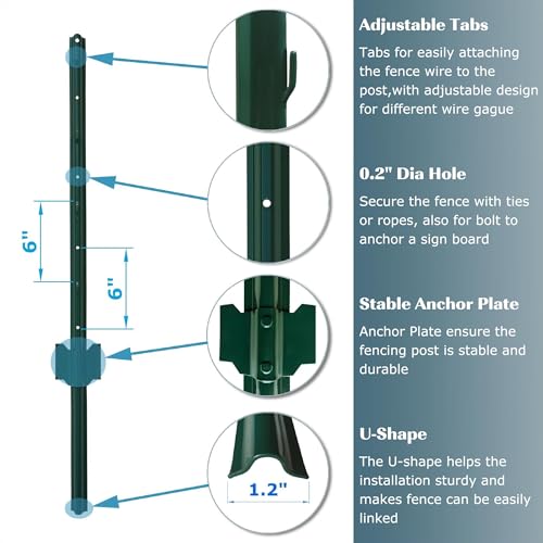 MTB Garden 3 Feet Metal Fence Post Green Pack of 15 for 24 Inch High Garden Welded Wire Fence UChannel Steel Garden Post - Image 3