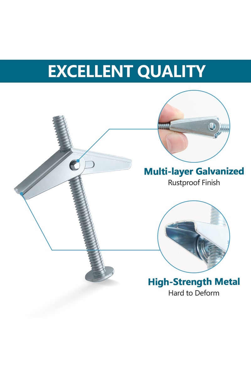 ZFHDBM 40Pcs Heavy Duty Hollow Wall Anchors for Drywall Ceiling, Toggle Bolts and Wing Nut Kit, Metal Drywall Anchors and Screws Assortment Set, 3 Sizes Butterfly Anchors for Hanging 1/8, 3/16, 1/4 - Image 3