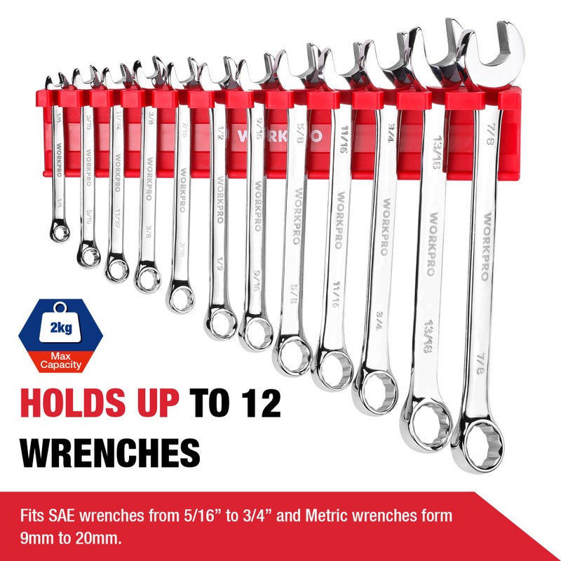 WORKPRO 2-Piece Magnetic Wrench Organizer, 24 Slots Wrenches Holder Fits SAE (5/16â€ to 3/4â€) and Metric (9 mm to 20 mm), Premium Quality Wrench Rack Set to Keep Wrenches Organized - Image 4