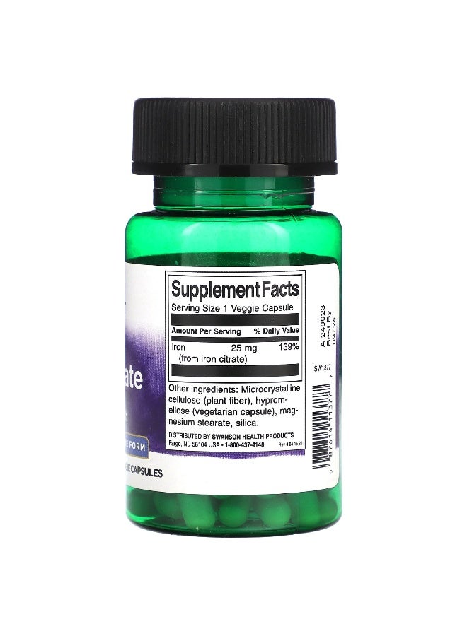 SWANSON Swanson, Iron Citrate, Active Form, 25 mg, 60 Veggie Capsules  - Image 2