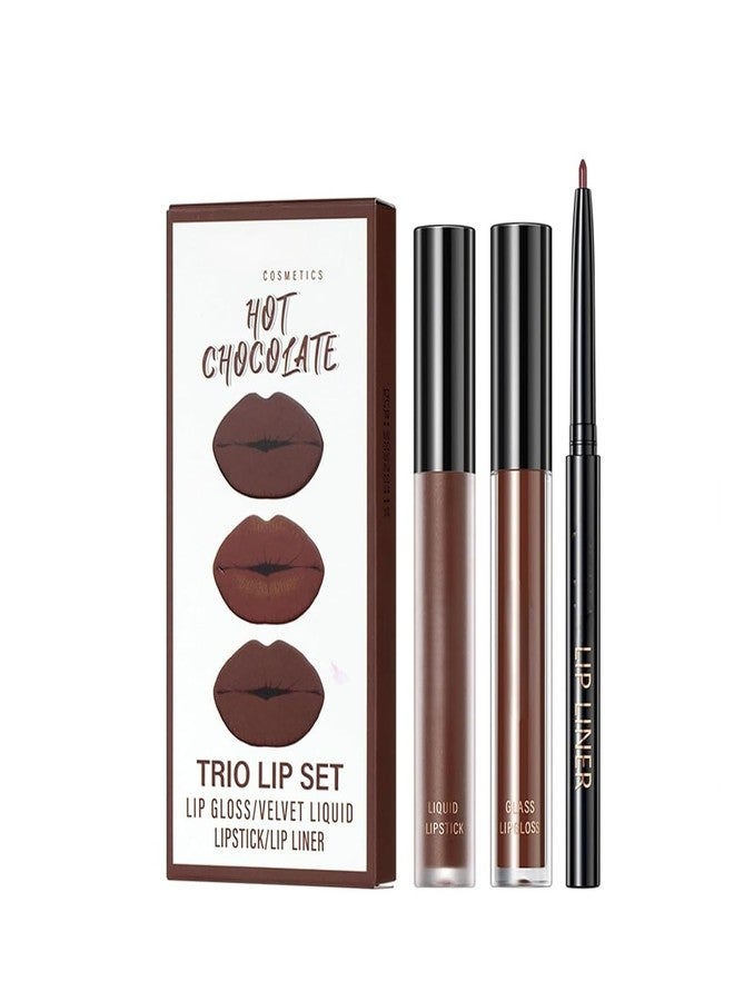 Futaba 3 In 1 Lip Gloss Set With Matte Lipstick,Moisturizing Lip Gloss And 2mm Lip Liner - Hot chocolate - Image 4