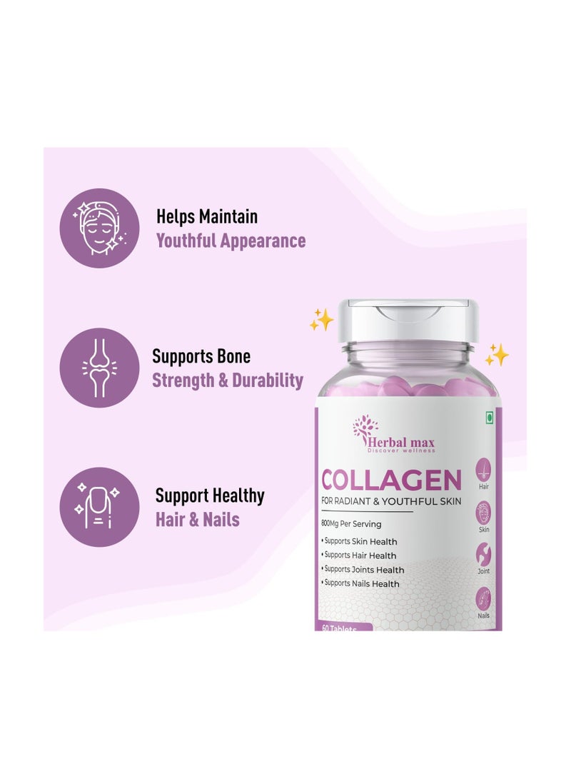 هيربال ماكس كولاجين لتعزيز إصلاح البشرة وتجديدها لبشرة شابة ومشرقة - 180 قرصًا 800 ملغ، عبوة من 3 قطع - Image 2