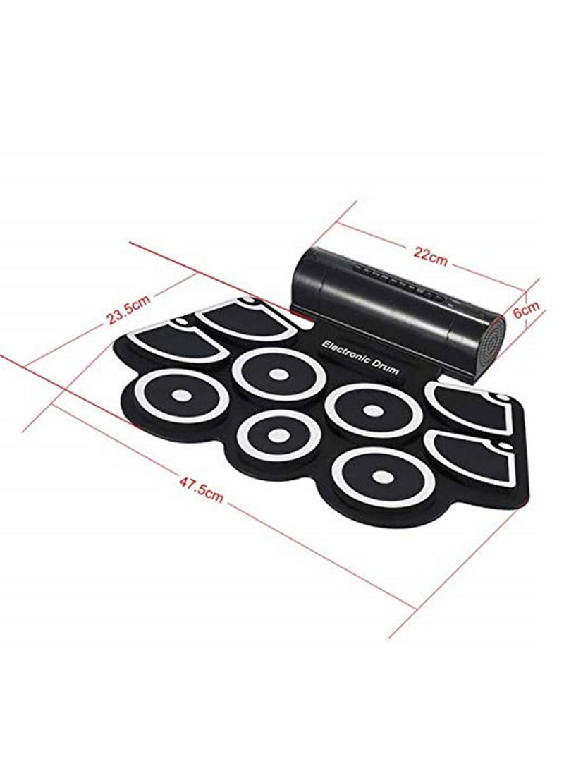 null - Electronic Roll Up Drum Pad Set 9 Silicon Pads Built-in Speakers with Drumsticks Foot Pedals - Image 1