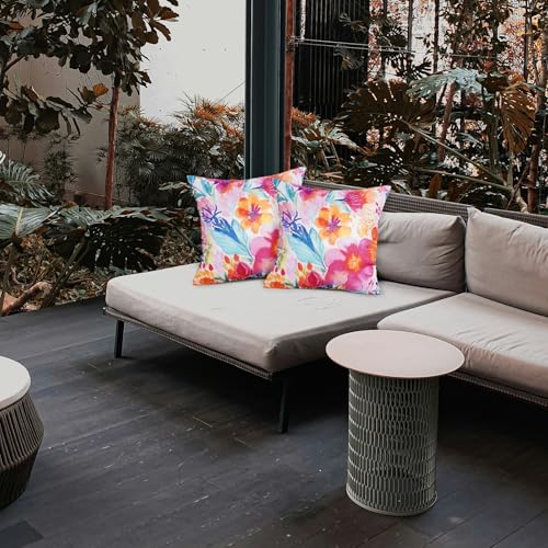 TAJWE Outdoor Pillow Covers 18x18 Inch Set of 2 White Floral Waterproof Throw Pillowcases Modern Farmhouse Decorative Square Cushion Cases for Patio Furniture Garden Bench Porch Decor - Image 2