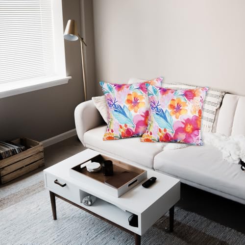TAJWE Outdoor Pillow Covers 18x18 Inch Set of 2 White Floral Waterproof Throw Pillowcases Modern Farmhouse Decorative Square Cushion Cases for Patio Furniture Garden Bench Porch Decor - Image 5