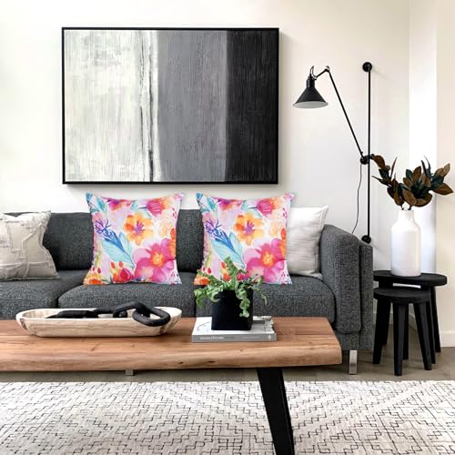 TAJWE Outdoor Pillow Covers 18x18 Inch Set of 2 White Floral Waterproof Throw Pillowcases Modern Farmhouse Decorative Square Cushion Cases for Patio Furniture Garden Bench Porch Decor - Image 4
