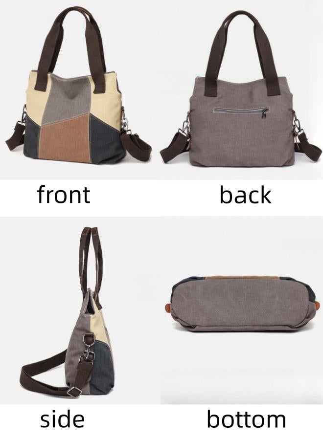 Women's Contrast Color Crossbody Bag, Ladies Vintage Canvas Messenger Bag Shoulder Bag Side Bag Carry Bag, Large Capacity Travel Tote Bag Handbag Tote Bags Clutch Bag for Girls and College Students - Image 5