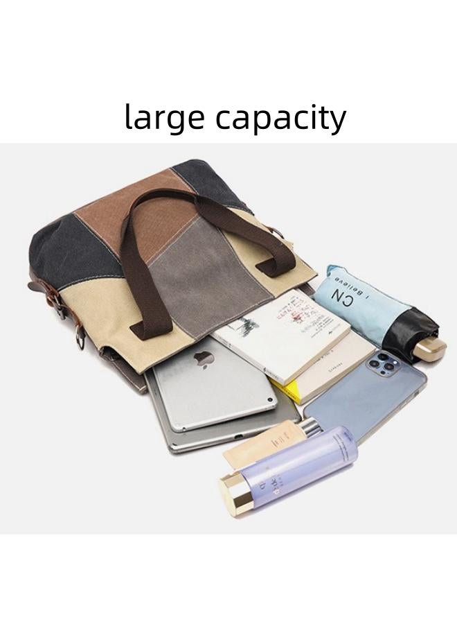 Women's Contrast Color Crossbody Bag, Ladies Vintage Canvas Messenger Bag Shoulder Bag Side Bag Carry Bag, Large Capacity Travel Tote Bag Handbag Tote Bags Clutch Bag for Girls and College Students - Image 4