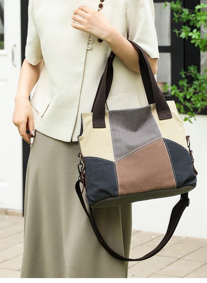 Women's Contrast Color Crossbody Bag, Ladies Vintage Canvas Messenger Bag Shoulder Bag Side Bag Carry Bag, Large Capacity Travel Tote Bag Handbag Tote Bags Clutch Bag for Girls and College Students - Image 2