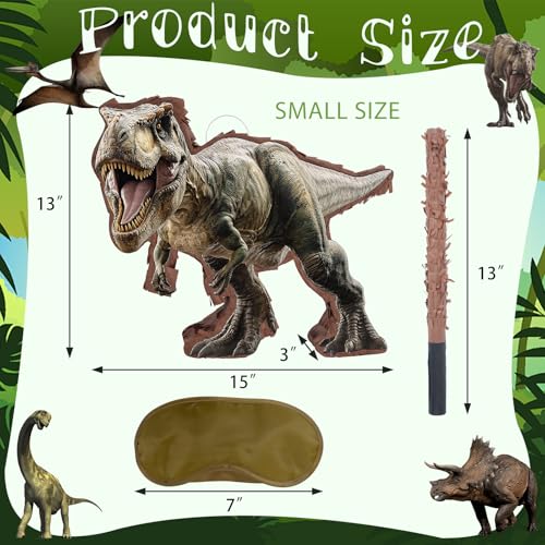 JOARHONAL Dinosaur Pinata Small Jungle Dinosaur Pinata with Blindfold and Bat for Kids Boys Jungle Dinosaur World Dino Theme Birthday Party Game DecorationsSmall Size 145x125x3 - Image 5
