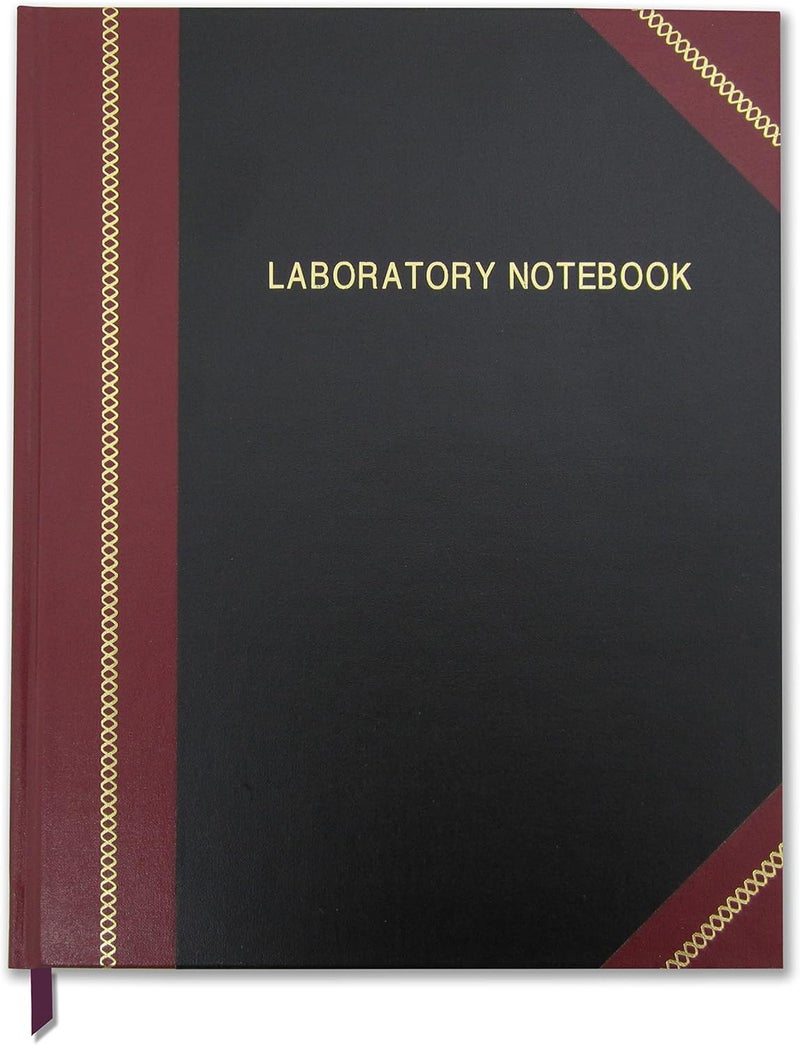 BookFactory Lab Notebook/Laboratory Notebook - Professional Grade -500 Pages, 8'' x 10'' (Ruled Format) Black and Burgundy Imitation Leather Cover, Section Sewn Hardbound (Made in USA) - Image 1