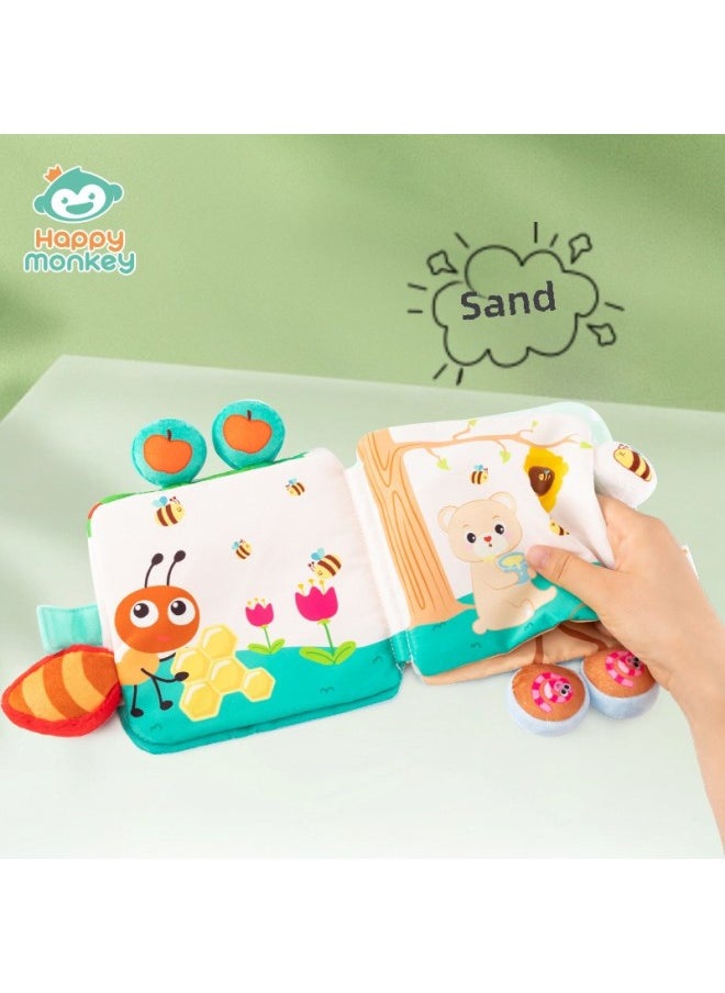 null - Happy Monkey Baby Can't Tear Cloth Book Toy Can Bite Pop-up Book Cognitive Ringing Paper Bell Toy Book-Color:Bell Cloth Book-crab - Image 1