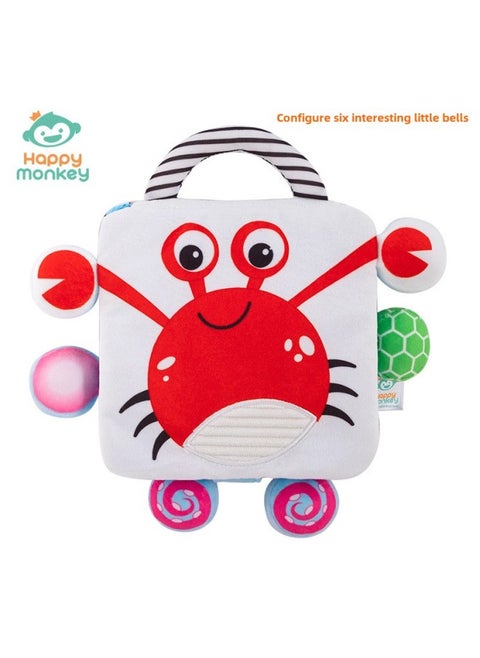 Happy Monkey Baby Can't Tear Cloth Book Toy Can Bite Pop-up Book Cognitive Ringing Paper Bell Toy Book-Color:Bell Cloth Book-crab