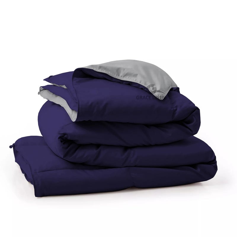 Grace Linen 400 GSM Heavy Winter Comforter for Single Size 60X90 Reversible Restful Sleep Soft Microfiber Single Size ComforterQuiltDuvetBlanket Single Size Navy BlueSilver Grey - Image 4