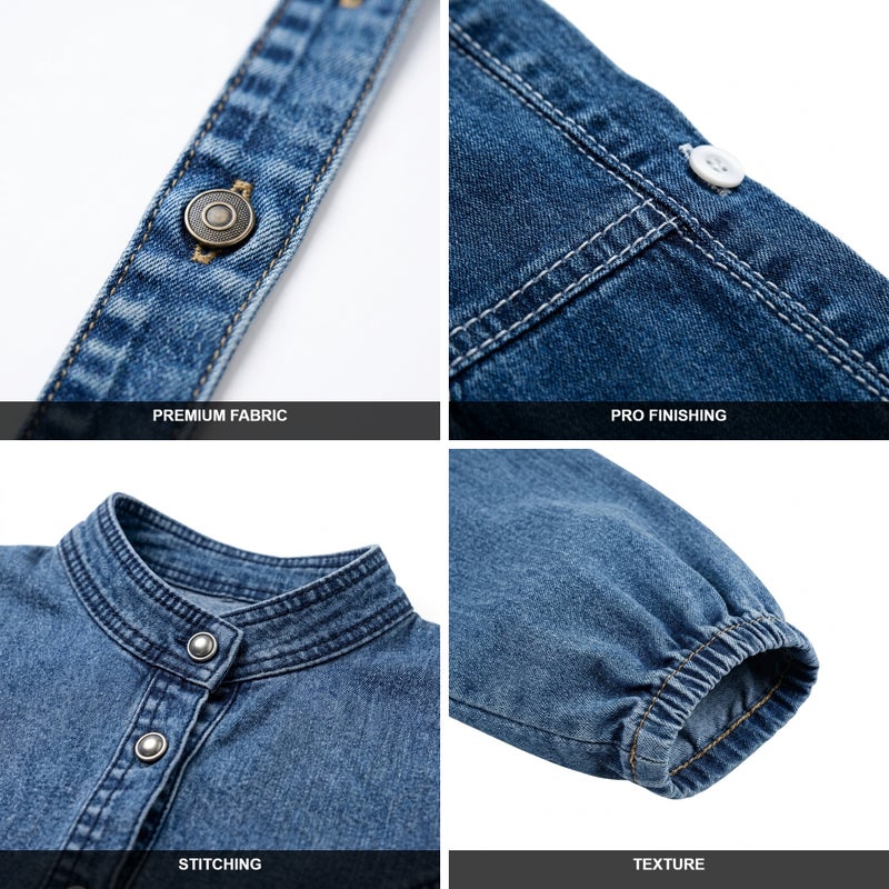 Light Jeans - Long Denim Dress with Front Buttons and Long Sleeves, Dark Blue Color, Suitable for Daily & Formal Occasions, Practical & Elegant Model Fits All Sizes - Size XL (70 KG) - Image 5