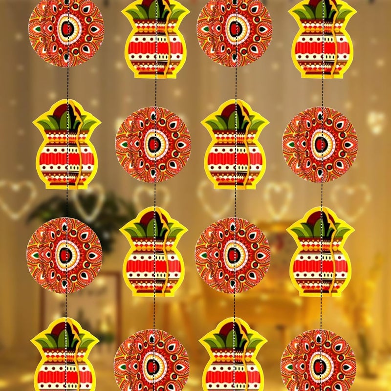 TOYXE Diwali Decoration Kalash Rangoli Paper Frills 3D Set of 4 Pieces | Hanging Garland Decoration - Image 1
