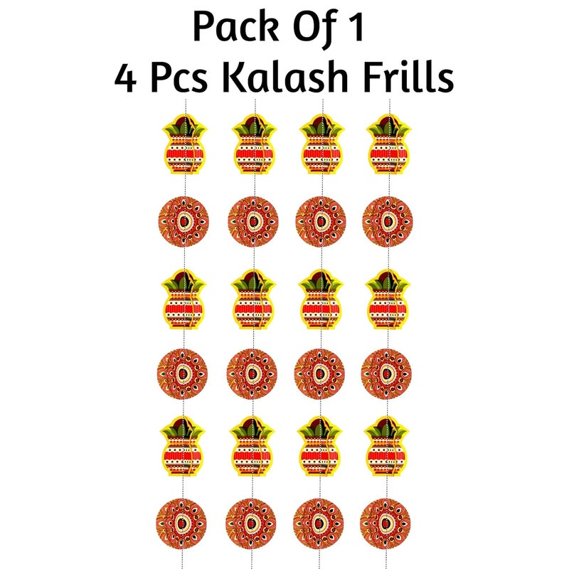 TOYXE Diwali Decoration Kalash Rangoli Paper Frills 3D Set of 4 Pieces | Hanging Garland Decoration - Image 3