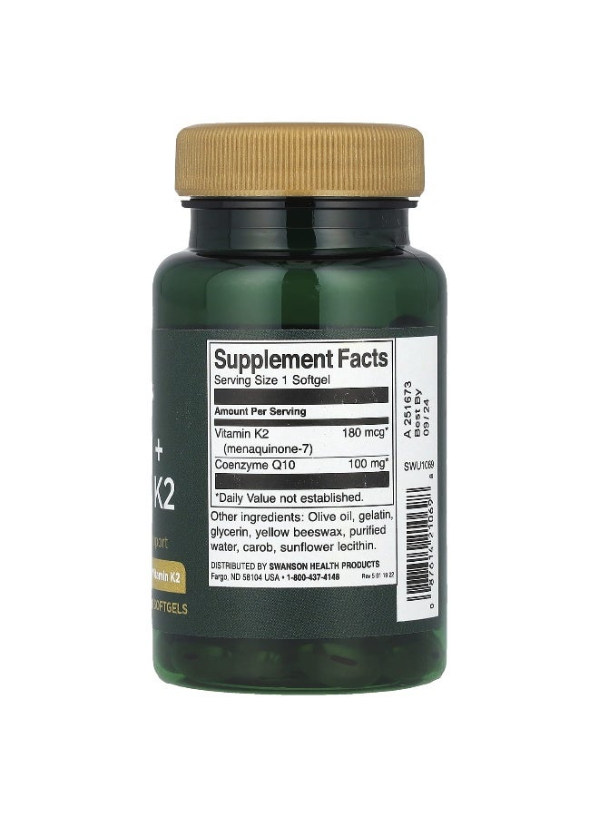 Swanson, CoQ10 + Vitamin K2, 60 Softgels - Image 2