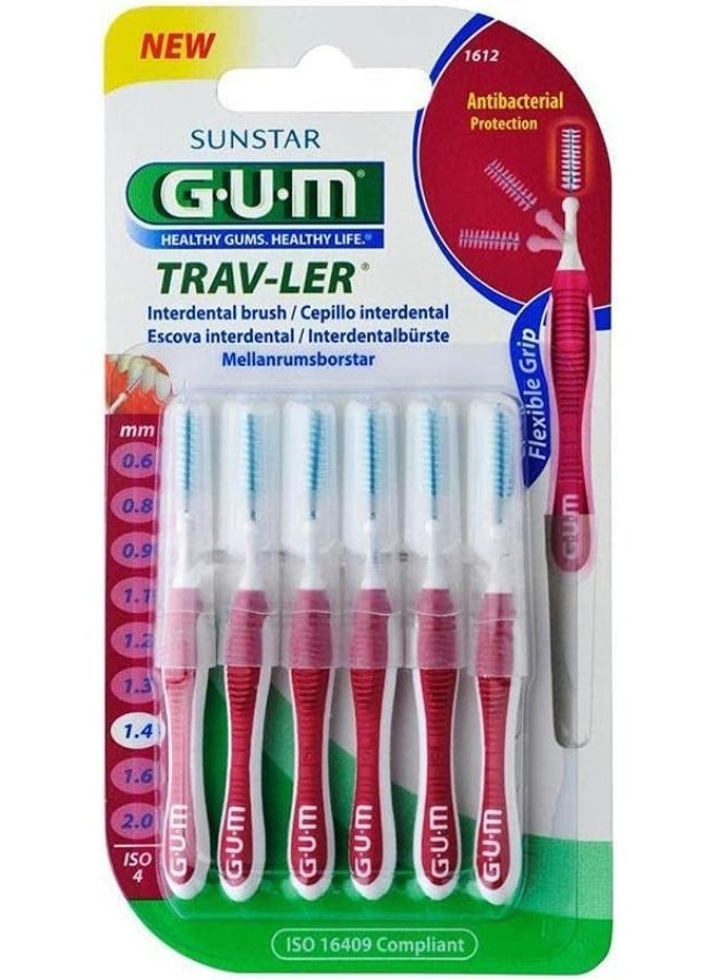 GUM Trav-ler Interdental Brushes 6 pieces ISO 4 pink 1.4mm, pack of 3 (3x 6 pieces)
