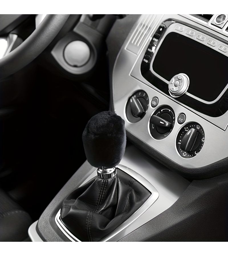 Black Plush Car Handbrake And Gear Lever Cover Winter Warmth 2pcs - Image 4